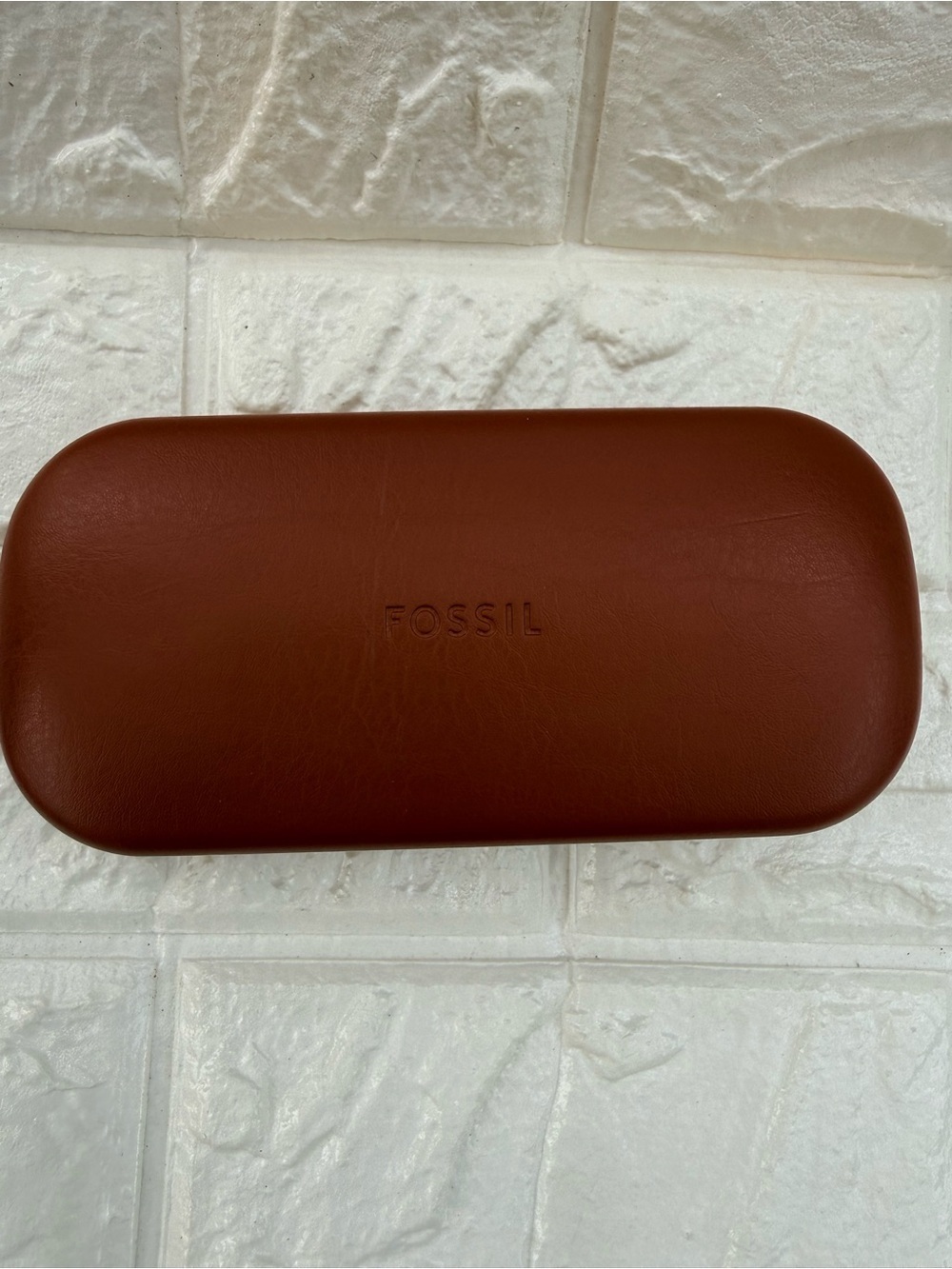 Fossil Sunglasses /Eyeglass Hard Case Only Brown Faux Leather Clamshell